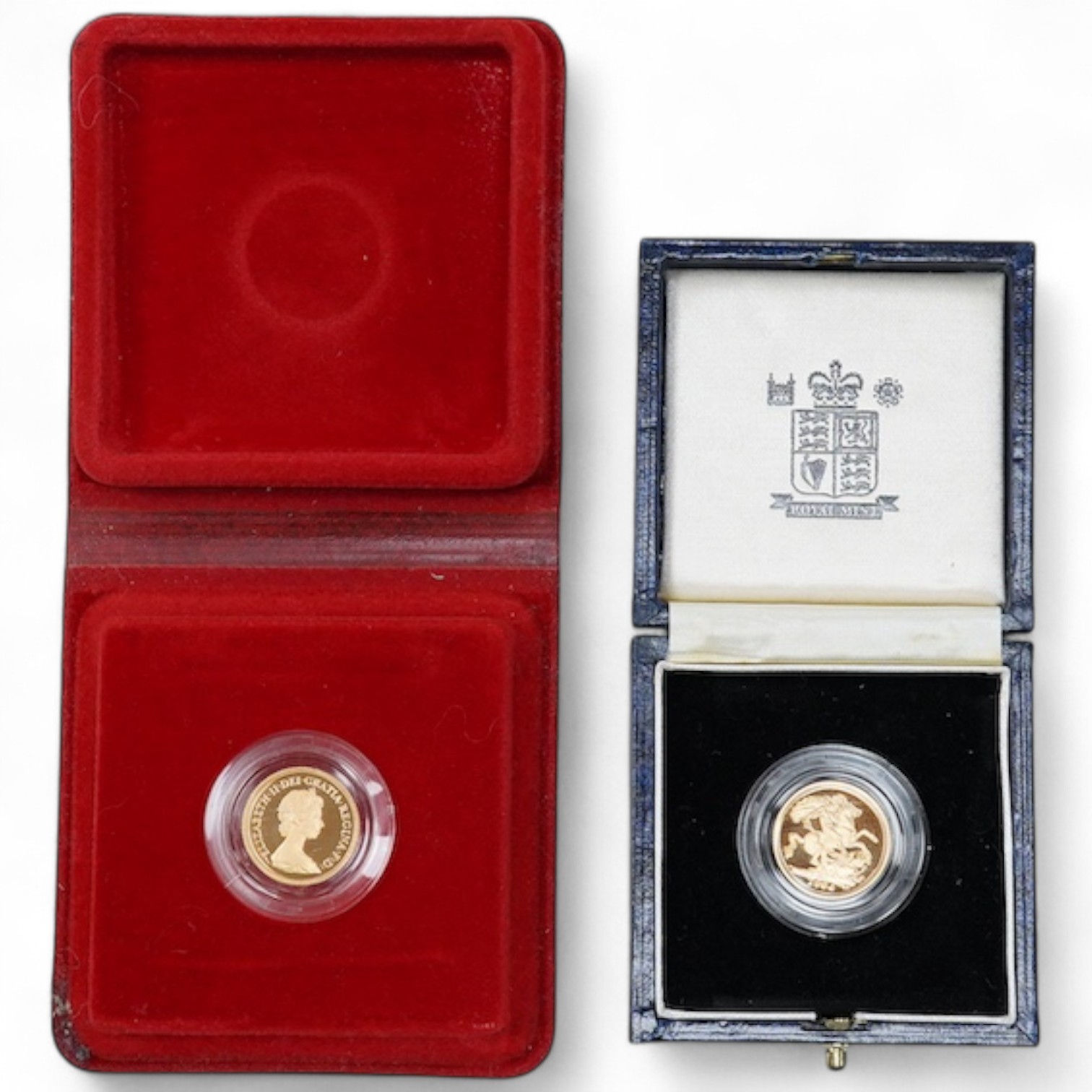 British gold coins, QEII, two proof golf half sovereigns;, 1980, in case of issue (no certificate), and 1994, in case of issue (no certificate)